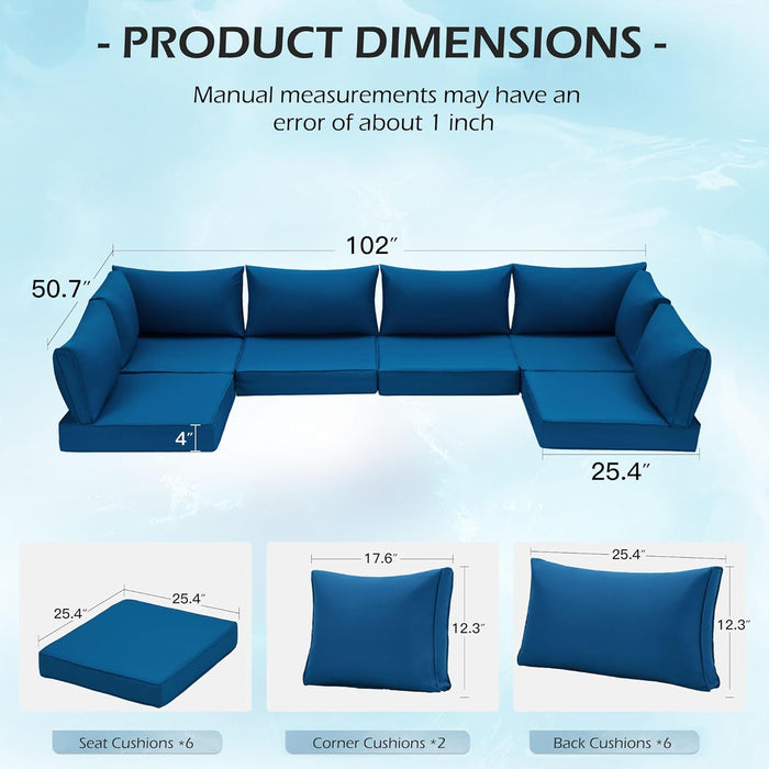Outdoor Replacement Cushions for Patio Furniture,Water-Repellent Sofa Cushions for 6-Seat Rattan Wicker Sectional Patio Conversation Sets,14-Piece Cushions Set for Outdoor Couch-Blue