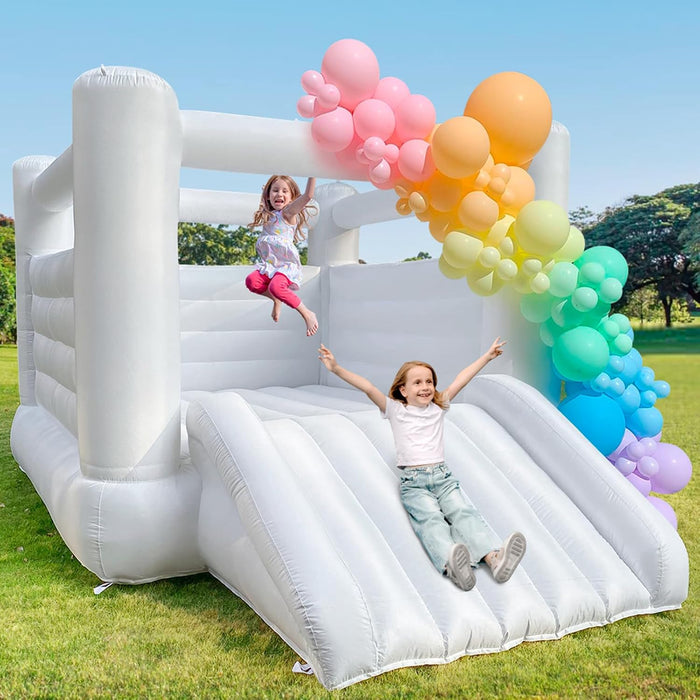 White Bounce House for Kid and Adult Large Indoor Outdoor Bouncy Castle Theme for Kids 133.86 X 96.46 X 74.02 Inch Big Playhouse for Party