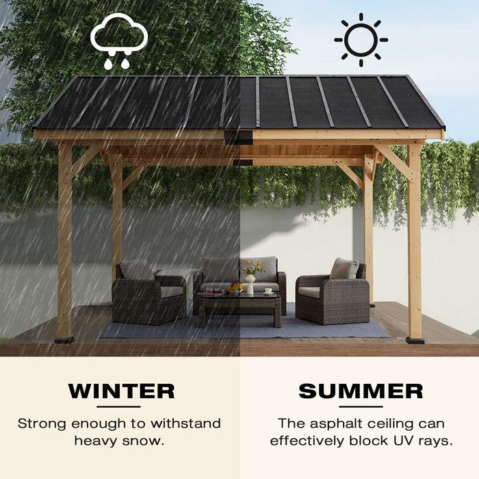 12' X15' Wood Gazebo, Spruce Solid Wood Hardtop Pavilion, Waterproof Asphalt Roof, for Patio, Lawn, Garden, Easy Installation