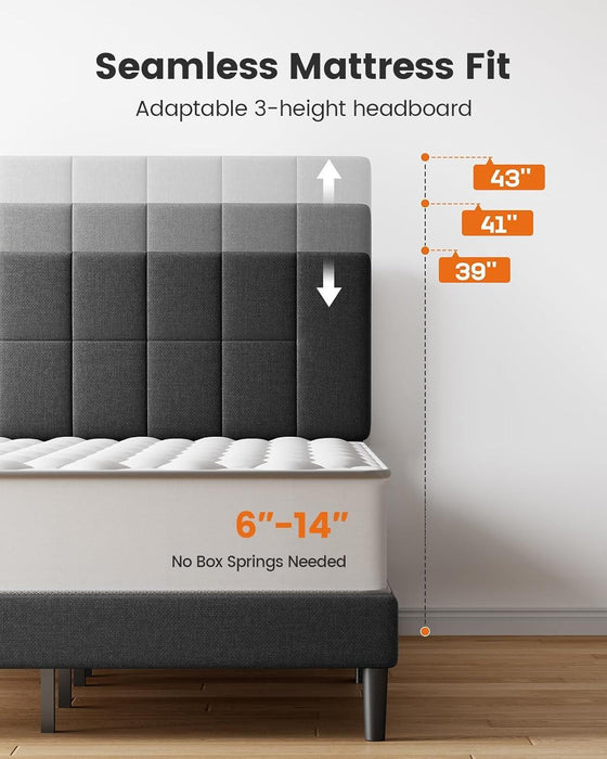 Full Bed Frame Upholstered Platform Full Size Bed Frame with Adjustable Headboard,1300 Lbs Strong Weight Capacity, Fully Upholstered Mattress Foundation,No Box Spring Needed, Easy Assembly