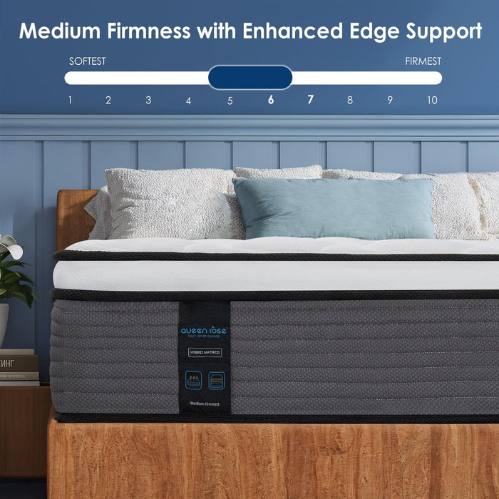 Queen Mattress, 12 Inch Queen Size Hybrid Mattress in a Box, Enhanced Edge Support, Cooling Hybrid Bed, Gel-Memory Foam & Individually Pocket Coil, Back Pain Relief, Medium Firm, Fiberglass Free