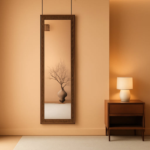 Wood Full Length Mirror, 48" X 14" Wall Mirror with Wood Frame, Full Length Door Mirror, Hanging Mirror Body Mirror for Bedroom, Rustic Frame