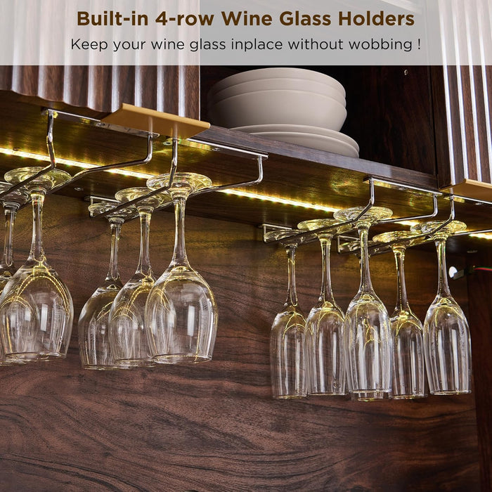 72 Inch WalnutFinish Wine Cabinet Illuminating Display