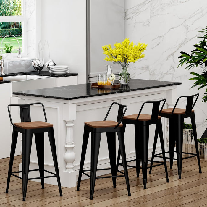 Metal Bar Stools Set of 4 Black Counter Stools with Back 26"