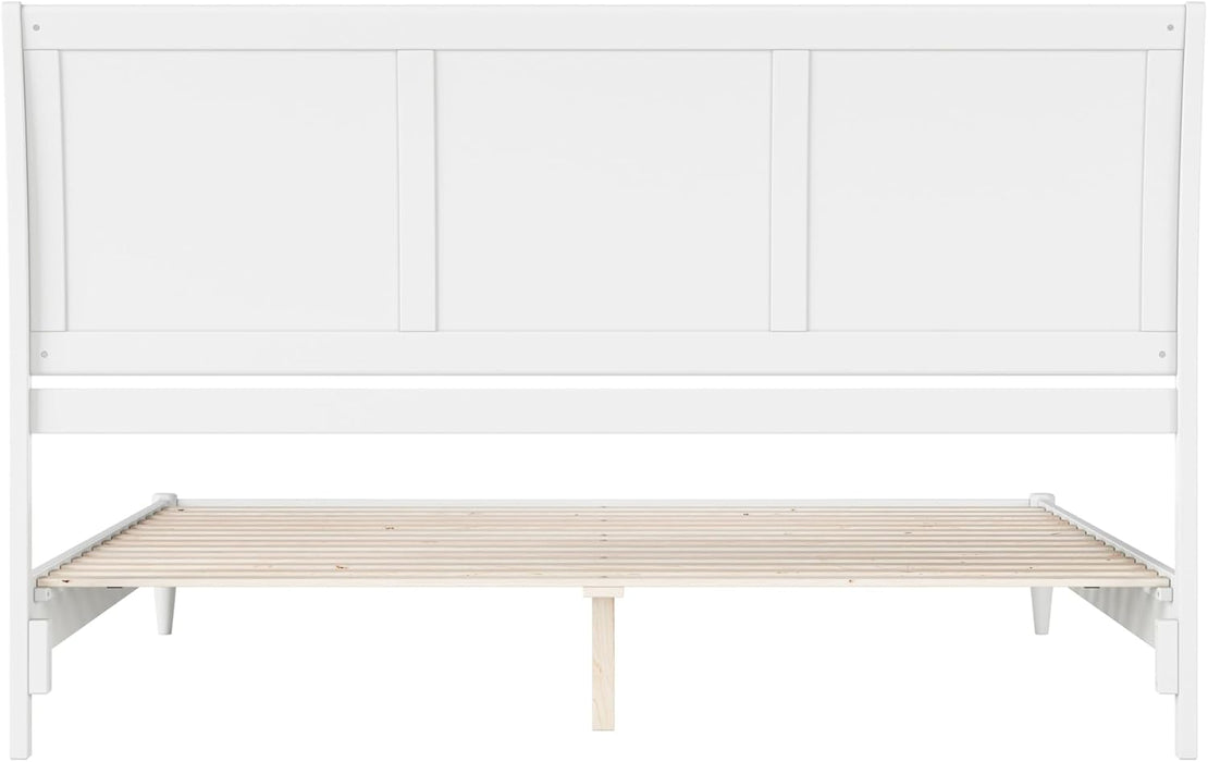 , Valencia King Solid Wood Low Profile Sleigh Platform Bed, White