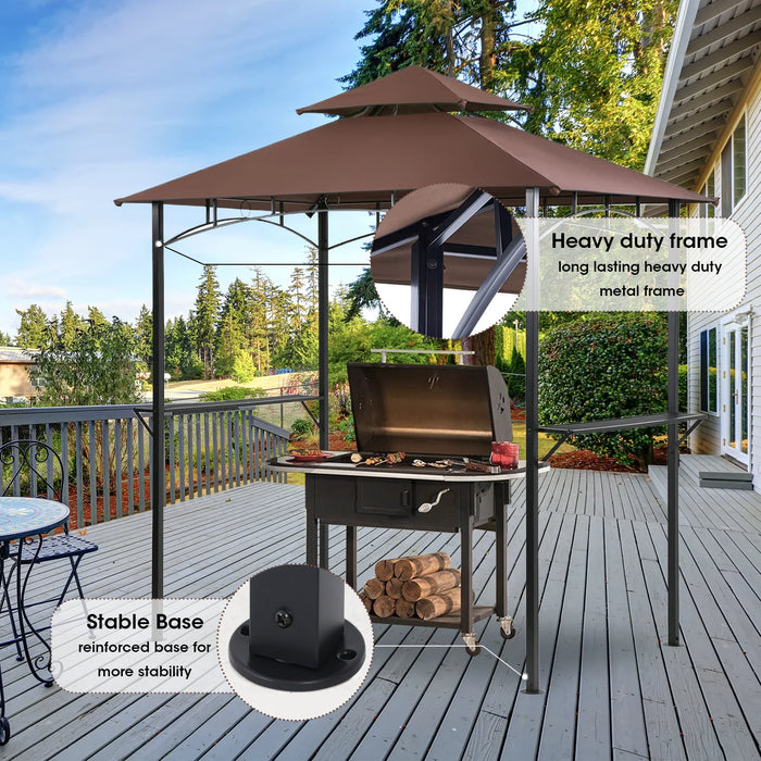 Outdoor Grill Gazebo Tent BBQ Canopy for Outdoor Grill Shelter BBQ Grill Gazebo Hardtop (L96 X W60 X H101 Inch) Brown