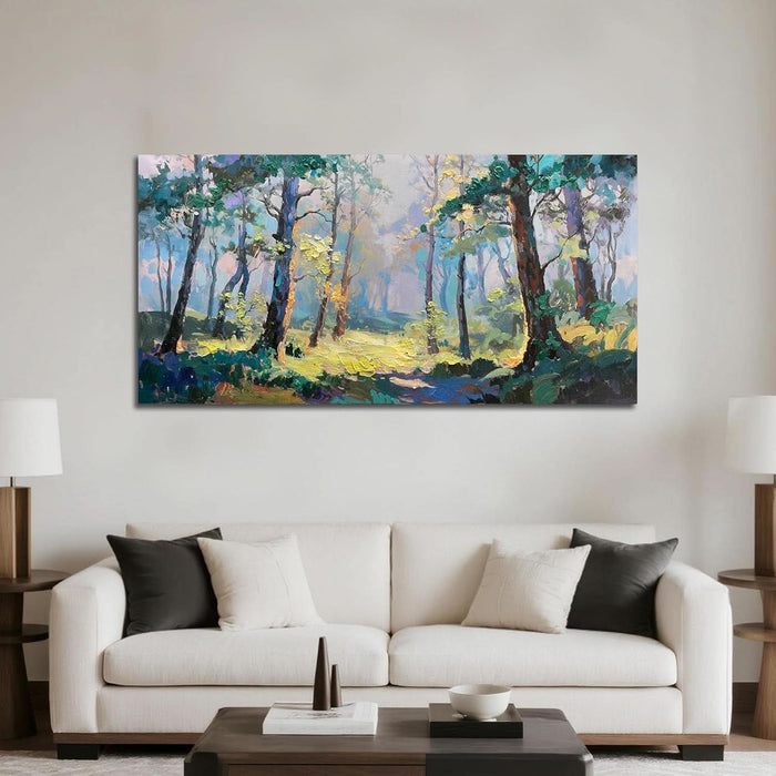 Forest Wall Art for Living Room 48"X24", Botanical Nature Scenery Wall Decor, Tree Landscapes Canvas Painting Artwork for Home Hallway Dining Room Office Bedroom