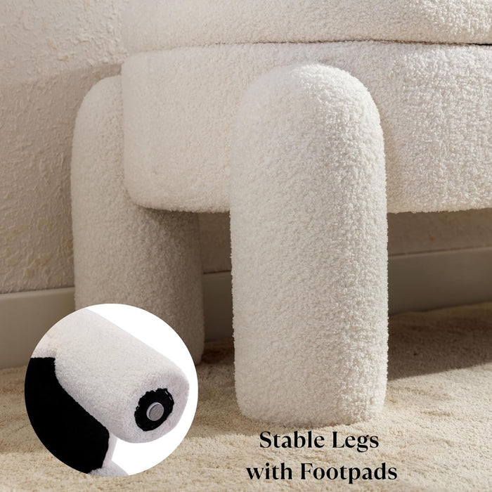 Boucle Storage Ottoman Bench, 44.7 Inches Sherpa Upholstered Storage Bench, End of Bed Bench for Bedroom Entryway Living Room, White