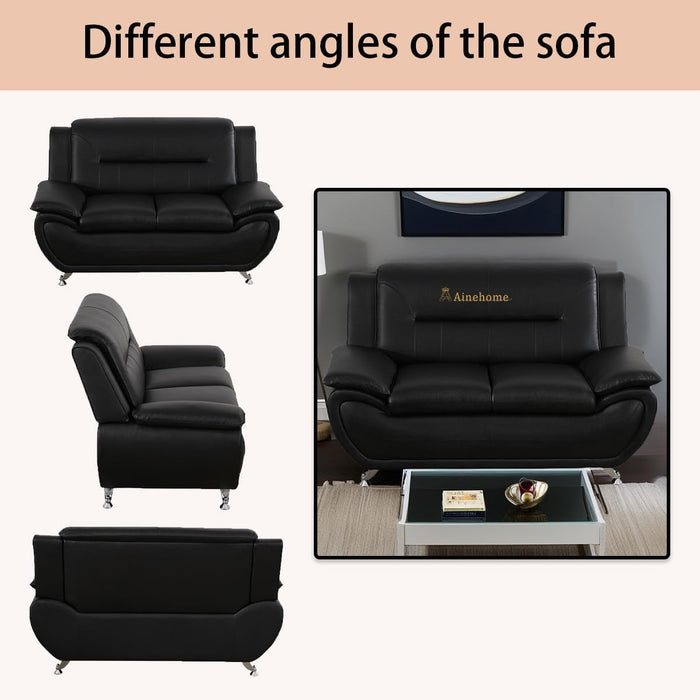 Sectional Sofa Sets, Living Room Furniture Sets Modern Faux Leather Sofa Couch 5-Seat Sofa for Living Room(A-Black, Sofa+Loveseat)