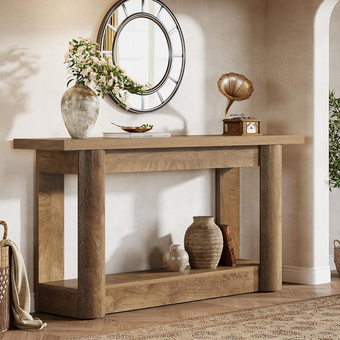 63-Inch Farmhouse Console Table, 2-Tier Storage Sofa Table behind the Couch, Narrow Long Entryway Furniture for Home Hallway, Entrance, Living Room, Brown