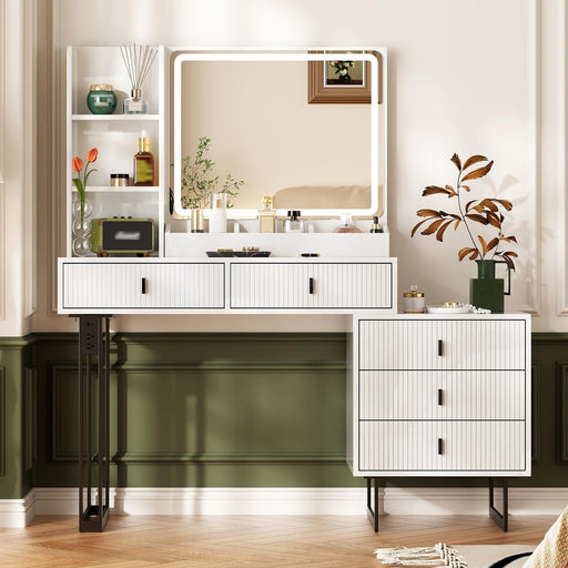 Premium White Vanity Desk With Illuminating Mirror