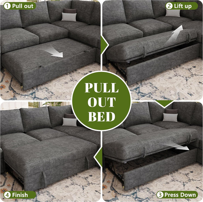 108 Inch Modular Sectional Sleeper Sofa CharcoalGrey