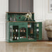 Farmhosue Coffee Bar Cabinet with Hutch - 48” Morden Buffet Cabinet with Drawer Storage and Glass Doors,Wine Bar Table with Adjustable Shelves for Living Dining Room,Green