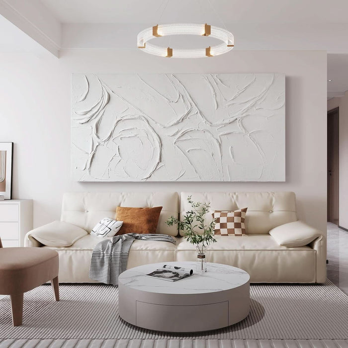 Abstract Textured Wall Art Hand Painted White Canvas Modern Oil Painting 58X29 Contemporary Minimalist Large Artwork Horizontal/Vertical Wall Decor
