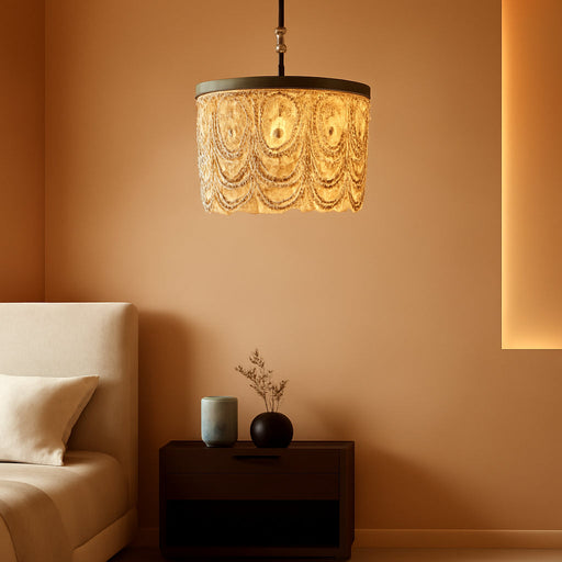 Bohemia Wood Beaded Flush Mount Ceiling Light Antique Boho Mini Chandelier Farmhouse Light Fixture for Bedroom Nursery Room Hallway Entryway Foyer,3-Light