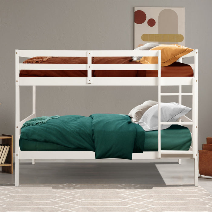 Twin Size Sturdy Wooden Bunk Beds with Ladder and Safety Rail