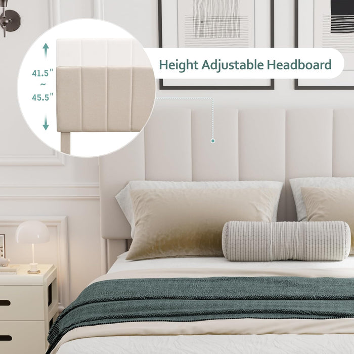 Gas Lift up Storage Platform Bed, Upholstered Bed Frame with Hydraulic Storage System and Wooden Slat Support, Queen Size, Beige