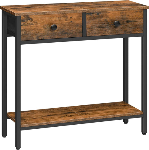 29.5" Narrow Console Table with 2 Fabric Drawers, Small Entryway Table with 2-Tier Storage Shelves, Sofa Table, behind Couch Table, for Living Room, Hallway, Rustic Brown and Black BF71XG01