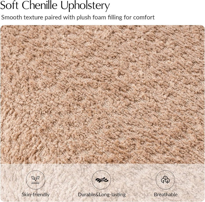 Ottoman Coffee Table, 40 Inch Large Modern Square Ottoman, Multi-Functional Chenille Footrest Stool with Solid Wood Legs, Quick Assembly, Sand