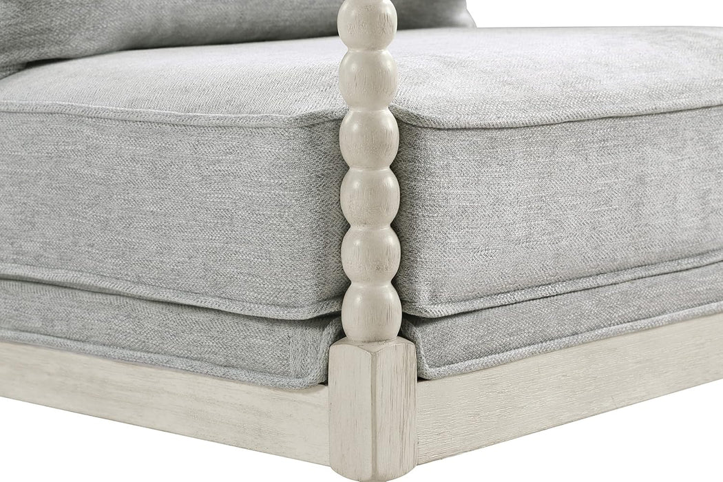 Kaylee Spindle Accent Chair with Antique White Wood Frame, Smoke Grey Fabric