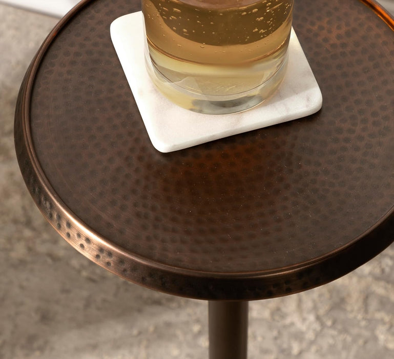 Sanzo Modern Pedestal Drink Table, 9 X 9 X 23, Bronze, Decorative End Table with Hammered Tabletop