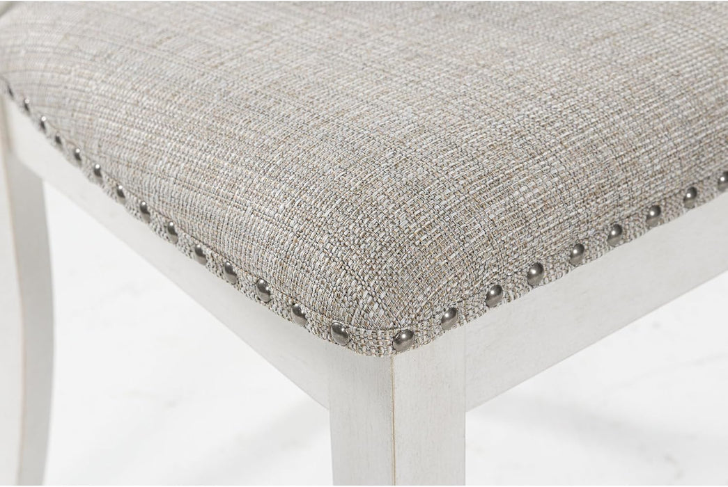 Robbinsdale Casual Upholstered Solid Wood Dining Chair with Nailhead Trim, Set of 2, White & Light Gray