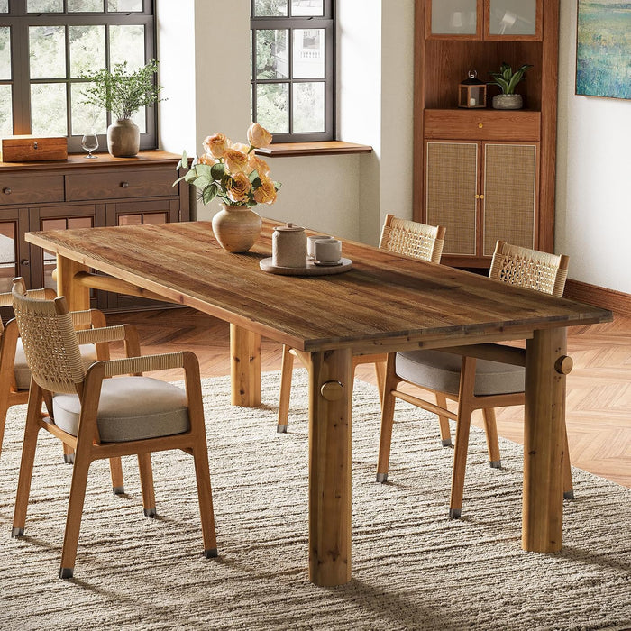 Solid Wood Dining Table for 6, 63-Inch Wooden Kitchen Table | Farmhouse Dining Room Table with with Strong Legs, Rectangle Dinner Table for Living Room, Kitchen, Rustic Brown