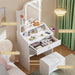 Small Vanity Desk with Lighted Mirror, Makeup Vanity Set with Lights, Drawers, Charging Station, Storage Bench, Open Shelf, Dressing Table for Small Room, Vanities for Girl & Kids, White