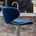 Masaccio Velvet Upholstered Adjustable Swivel Barstool, Set of 2, Blue