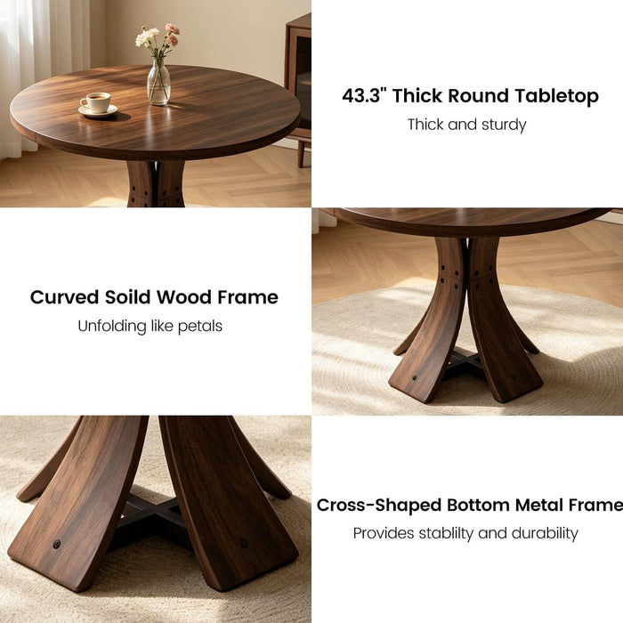 43.3" round Dining Table Set for 4 with Curved Solid Wood Frame