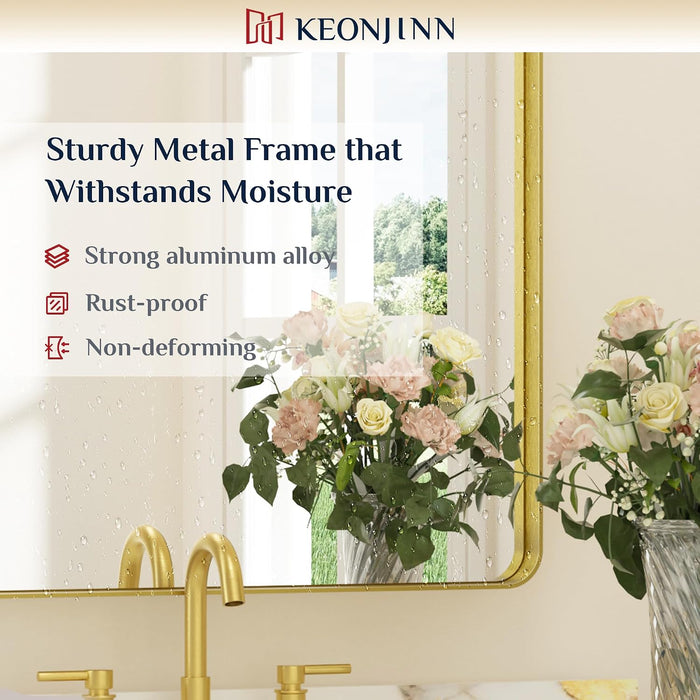 30 X 36 Inch Brushed Gold Bathroom Vanity Mirror, Aluminum Frame