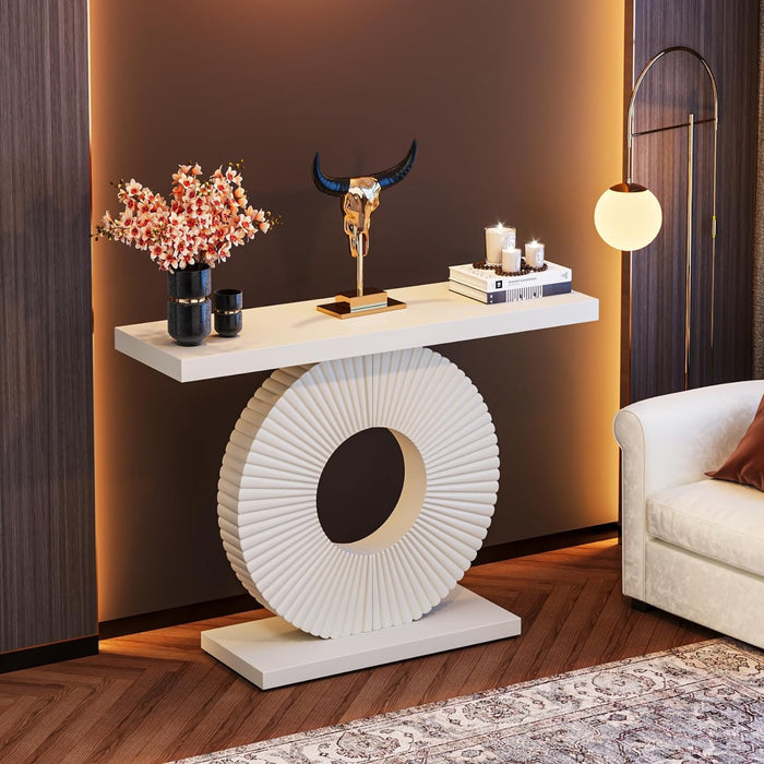 Modern Console Table with Geometric Base, 40 Inch Wood Entryway Table Sofa Table Narrow Long, Contemporary Accent Table for Living Room, Entryway, Hallway