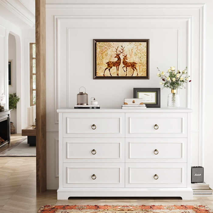 White 6-Drawer Dresser for Bedroom