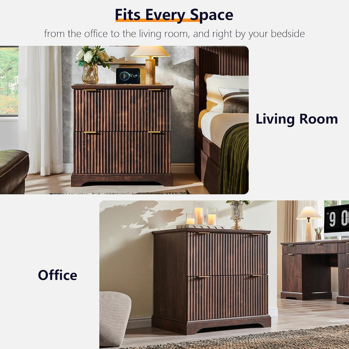 Dark Walnut Two-Drawer Fluted Lateral File Cabinet