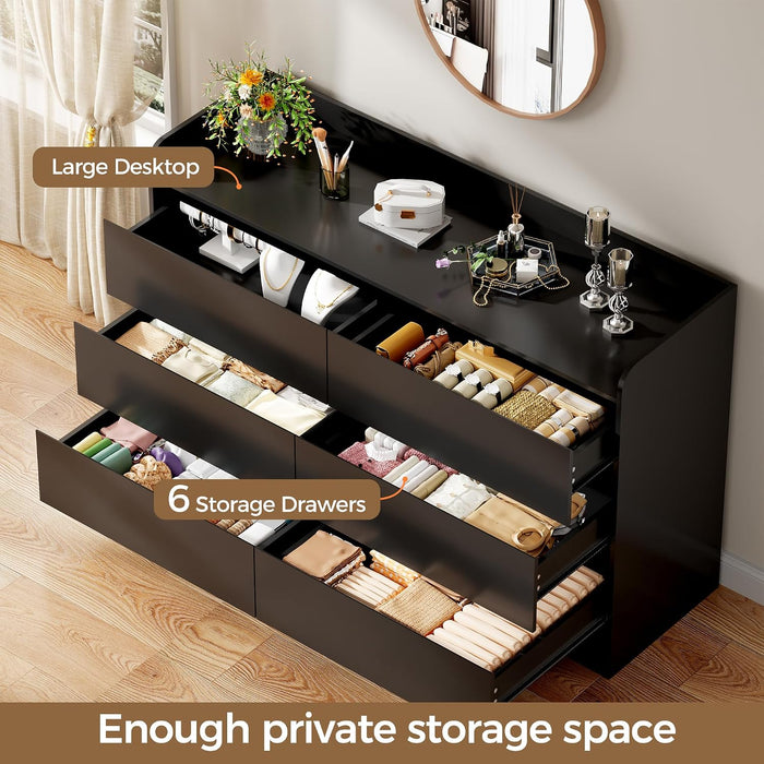 Black Dresser, 6 Drawer Dresser for Bedroom, Dresser for Closet