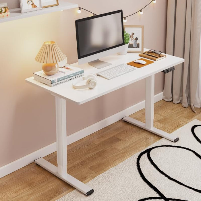 71 X 32 Inch Dual Motor Standing Desk, Computer Desk with Memory Controller, Home Office Desk with Splice Board (White Frame + 71" White Desktop, 2 Packages) - ShipItFurniture