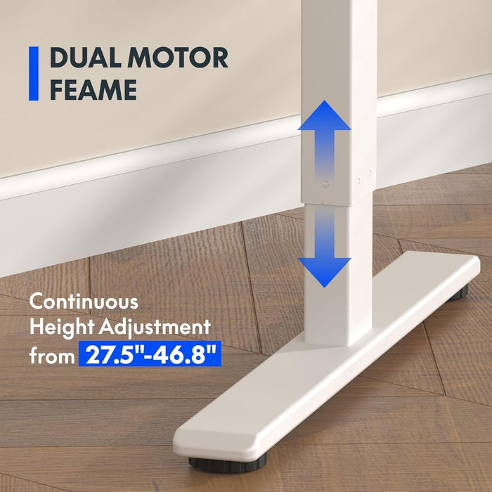71 X 32 Inch Dual Motor Standing Desk, Computer Desk with Memory Controller, Home Office Desk with Splice Board (White Frame + 71" White Desktop, 2 Packages) - ShipItFurniture
