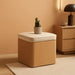 Square Ottoman with Storage, Small Pouf Ottoman Cube Vanity Stool, Upholstered Foot Rest for Reading Room/Lounge, Modern Boho Storage Footstools Coffee Table for Living Room Couch, Beige