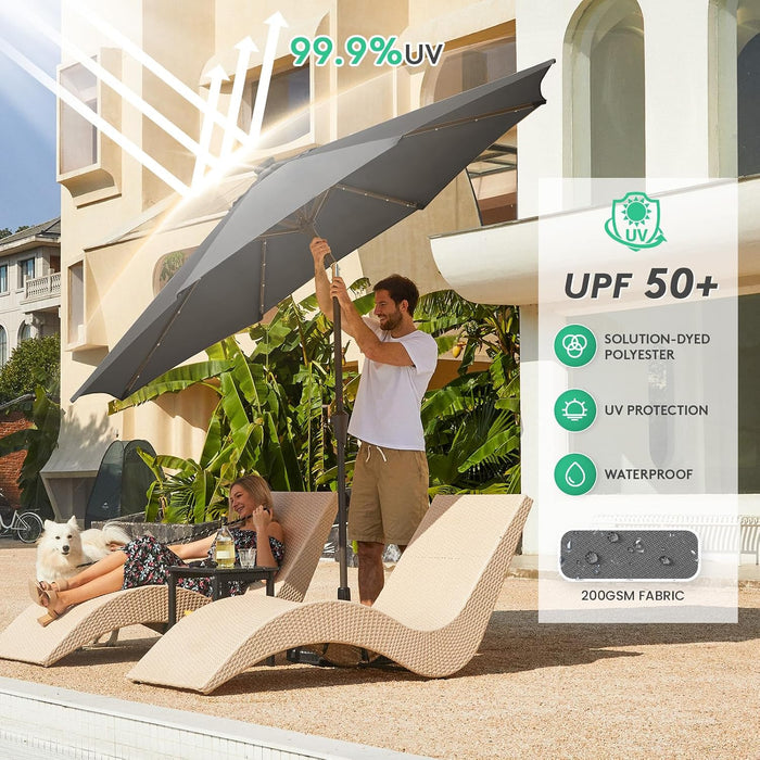 9FT Outdoor Patio Umbrella with Solar Lights, LED Lighted Pool Umbrella with Tilt and Crank, Outdoor Table Umbrellas for Deck, Yard & Market (Dark Gray)