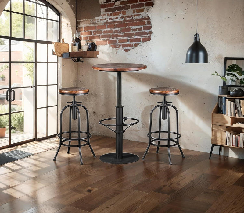 42" Tall Rustic Industrial Bar Table-19.68" Dia round Wooden Top Metal Bar Height Adjustable Standing Pub Table-Dining Room Bistro Table-Cocktail Table