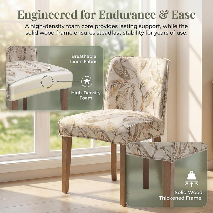Upholstered Parsons Chair Set of 2, Linen Fabric Floral Patterned Dining Chairs with Walnut Wood Leg Cushioned Back Modern Rustic Side Chairs for Living Room/Kitchen/Dining/Restaurant