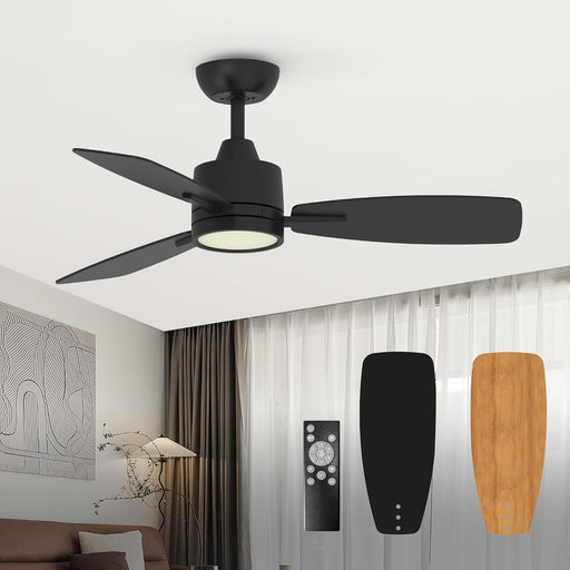 42 Inch Black Ceiling Fans with Lights Led Remote Control Flush Mount Low Profile for Bedroom Farmhouse Patio Outdoor Living Room Kitchen Dining Room,Dc Motor,Reversible,3 Color Temperatures