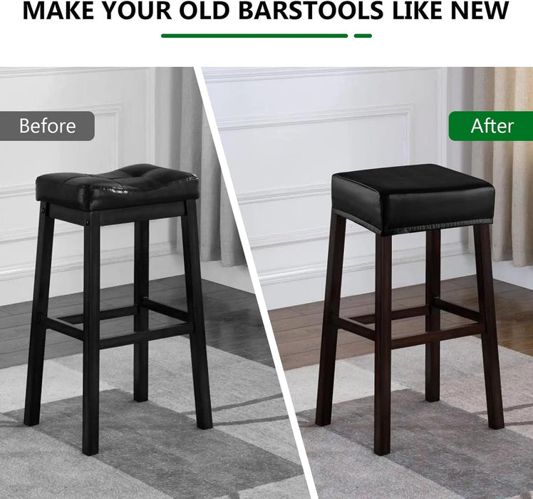 Stool Covers Rectangle - 4 Pack Stretch Oilproof Waterproof PU High Chair Cover Vanity Stool Cover Pub Counter Bar Stool Covers Saddle Seat Cover with Elastic Bands