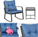 3 Pieces Patio Bistro Set Outdoor Rocking Chair W Cushion for Yard Garden Poolside (Blue)