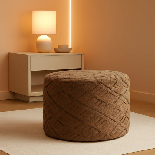 Fluffy round Ottoman Pouf with All-In-One Foam Filling 20" X 14" Furry Ottoman Foot Rest Foot Stool for Living Room or Bedroom (Light Coffee)