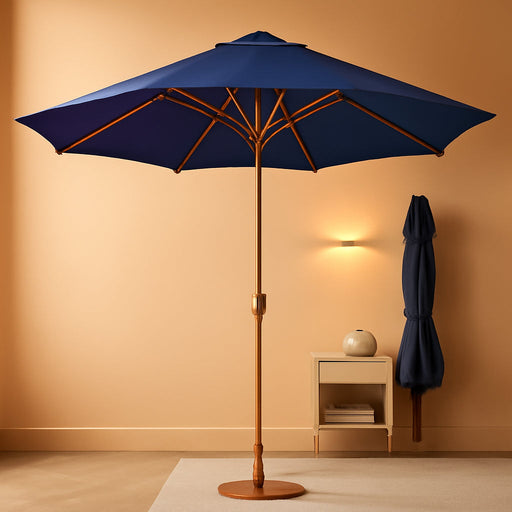 9Ft Outdoor Patio Umbrella, Market Table Umbrella with Crank and Easy Push Button Tilt, Wood Grain Frame, UPF 50+ for Pool, Garden, Deck, Backyard