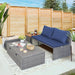 Patio Day Bed Outdoor Daybed Set Multifunctional Rattan Lounge Bed with 2 Side Tables for Backyard Porch Poolside Lawn Beach (Navy Blue)
