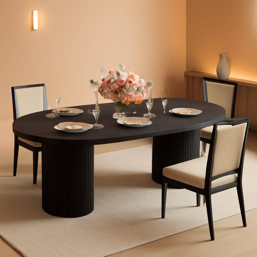Extendable round Dining Table for 4-8, 39In-77In Long Large Kitchen Table with Fluted Base, Space Saving Modern Farmhouse Oval Dinner Tables for Dining Room, Kitchen, Living Room, Black
