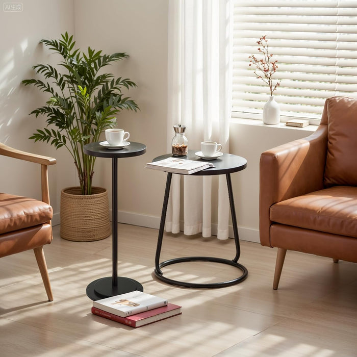 Premium Stone round Drink Table,Heavy Duty Engineered Marble Base Top Coffee Table,Cocktail Accent End Table for Living Room, Weighted Base Small Accent Side Table for Bedroom, Corners,Black