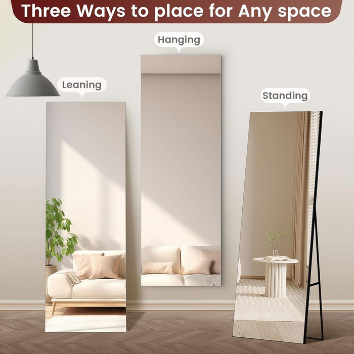 65X24 Frameless Full Length Silver Coating Mirror W/Distortion Free, HD Reflection &Anti Desilvering, Tempered Glass & Shatter Proof Film Doubling Safety, Easy Setup W/Stand, Wall/Standing